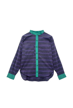 Mandarin Shirt - Purple Plaid