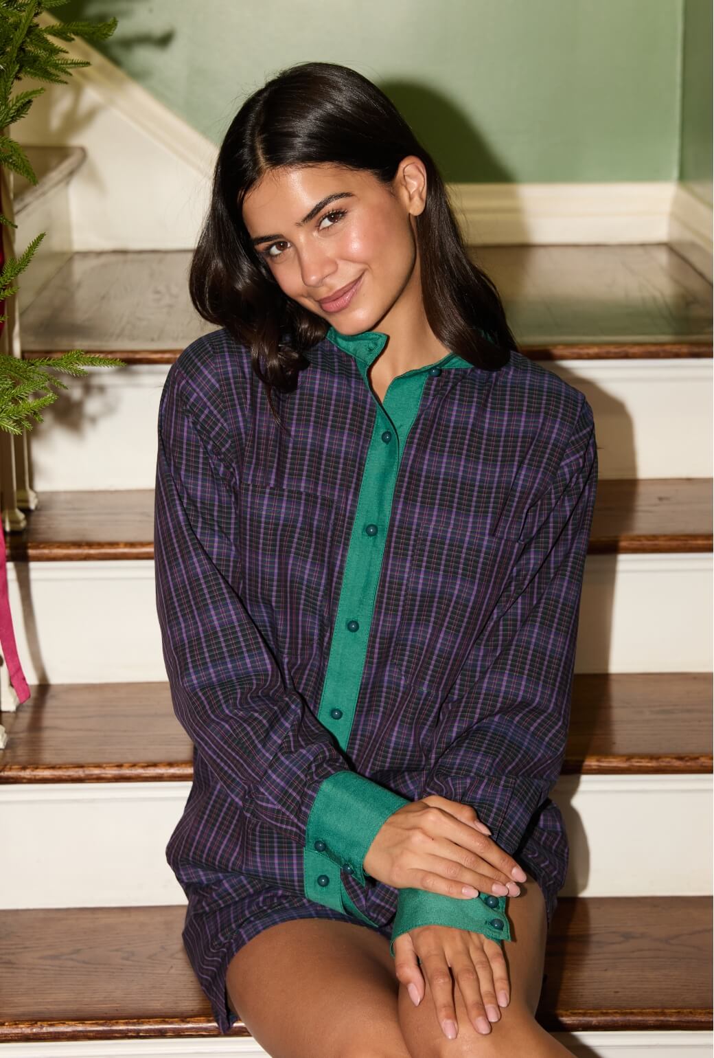 Mandarin Shirt - Purple Plaid