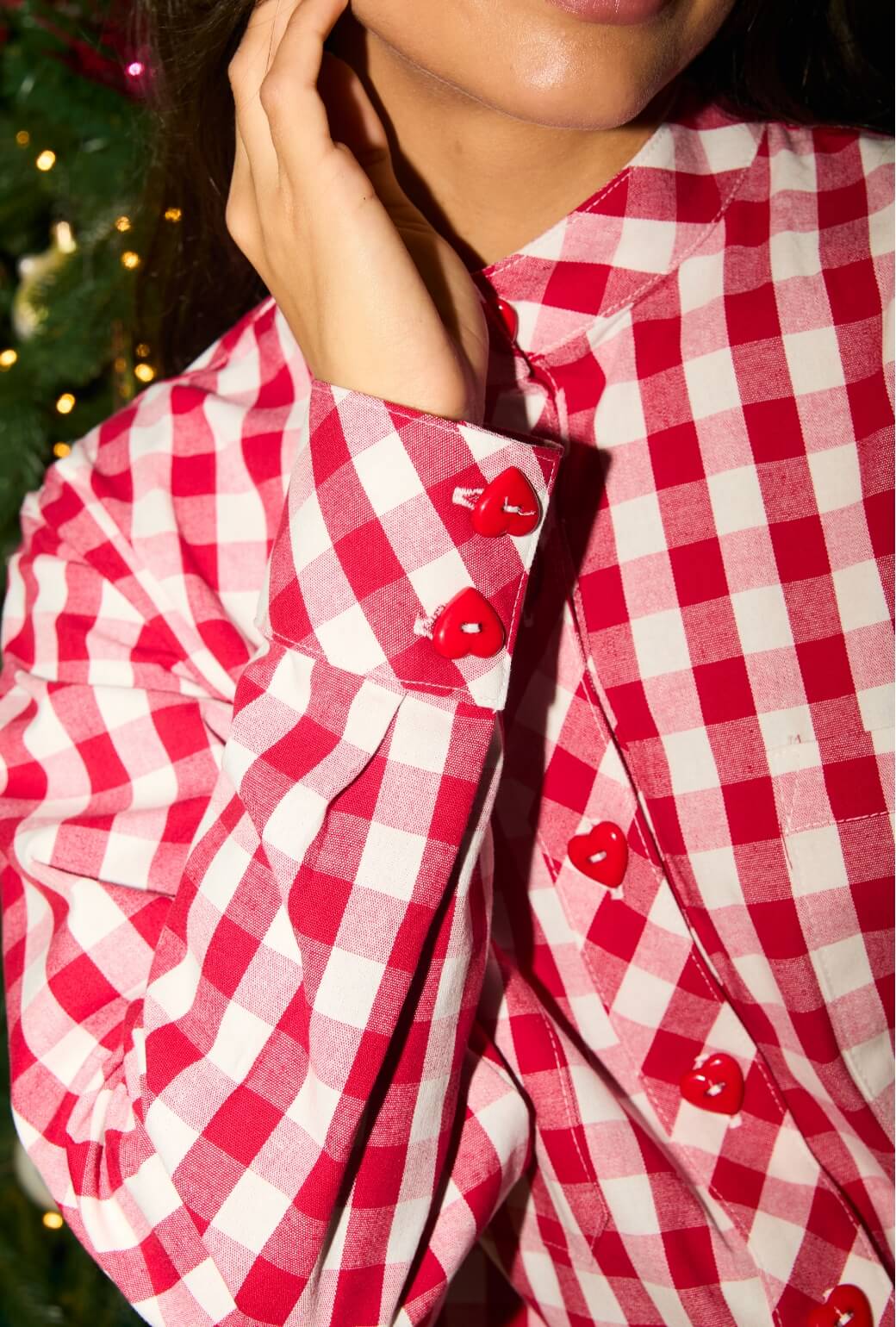 Mandarin Shirt - Red Gingham