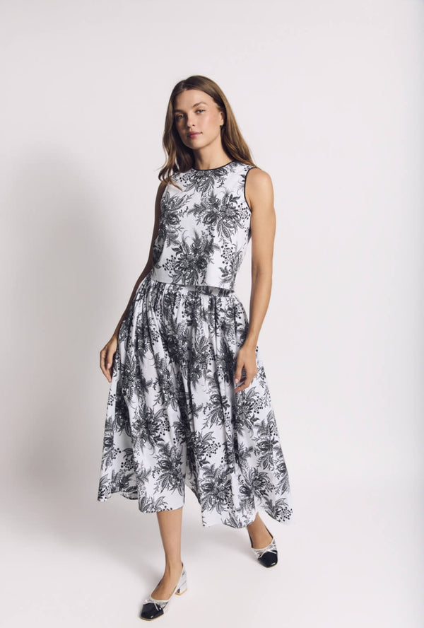 Buru x Val Marilyn Skirt MIDI - B&W Botanical