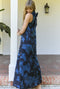 Bow Maxi Mod Dress - Blue Floral Taffeta