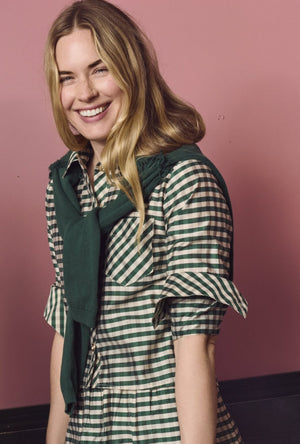 Mel Button Down Cropped - Deep Green Gingham