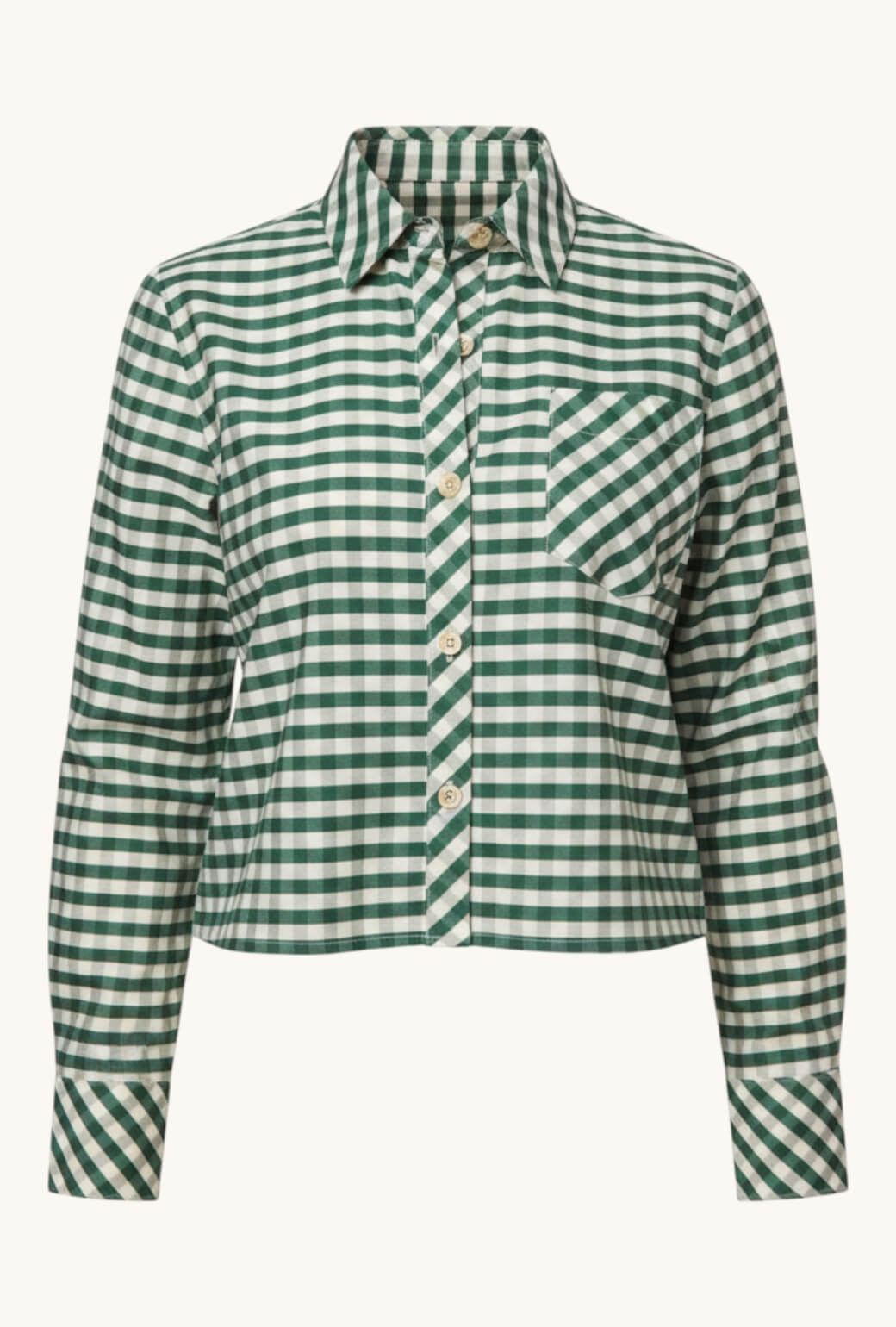 Mel Button Down Cropped - Deep Green Gingham
