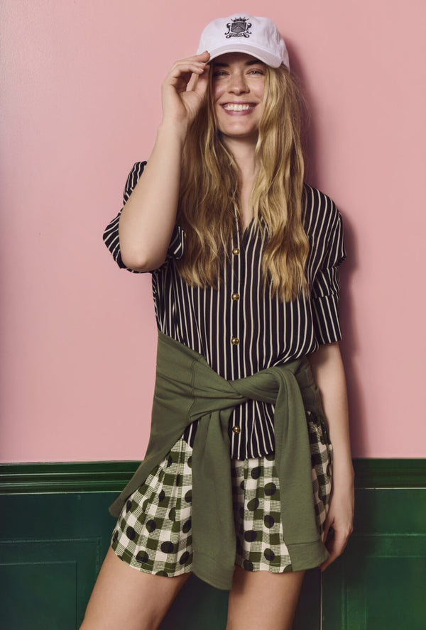 Mel Button Down Shirt - B&W Sheer Stripe