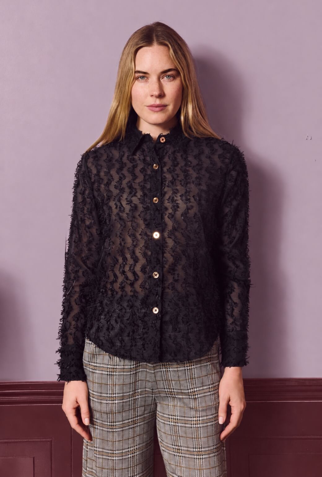 Mel Button Down Shirt - Black Fringe