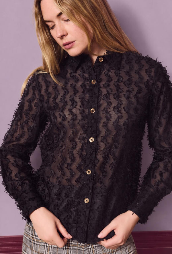 Mel Button Down Shirt - Black Fringe