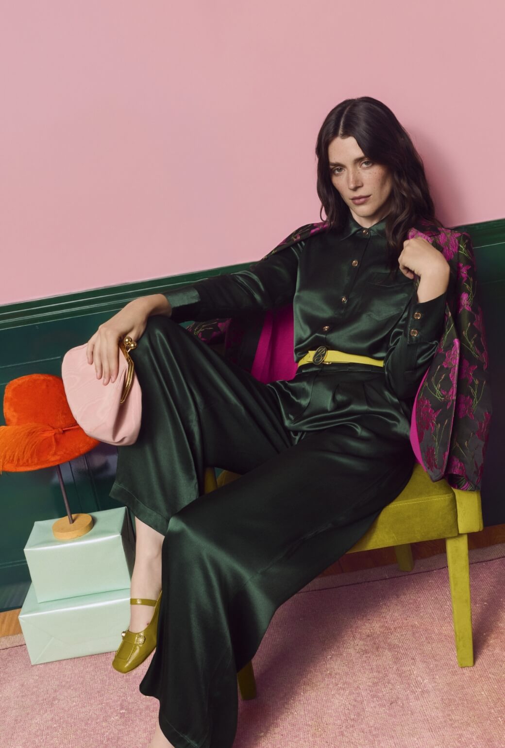 Mel Button Down Shirt - Deep Green Satin