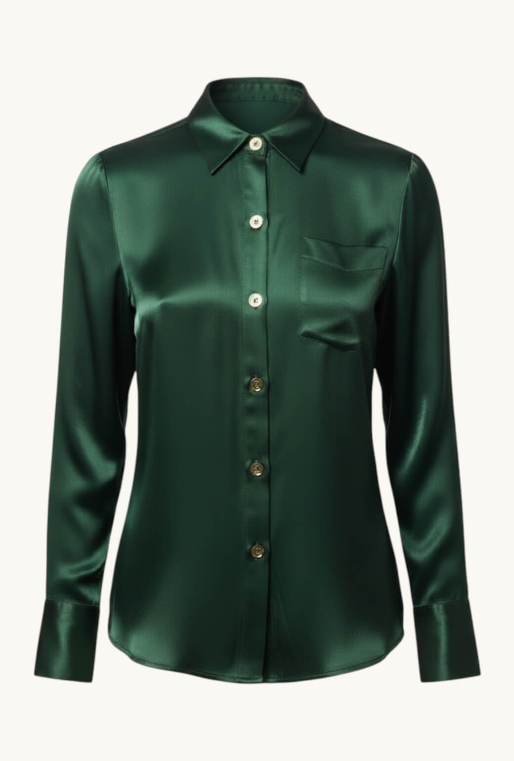 Mel Button Down Shirt - Deep Green Satin