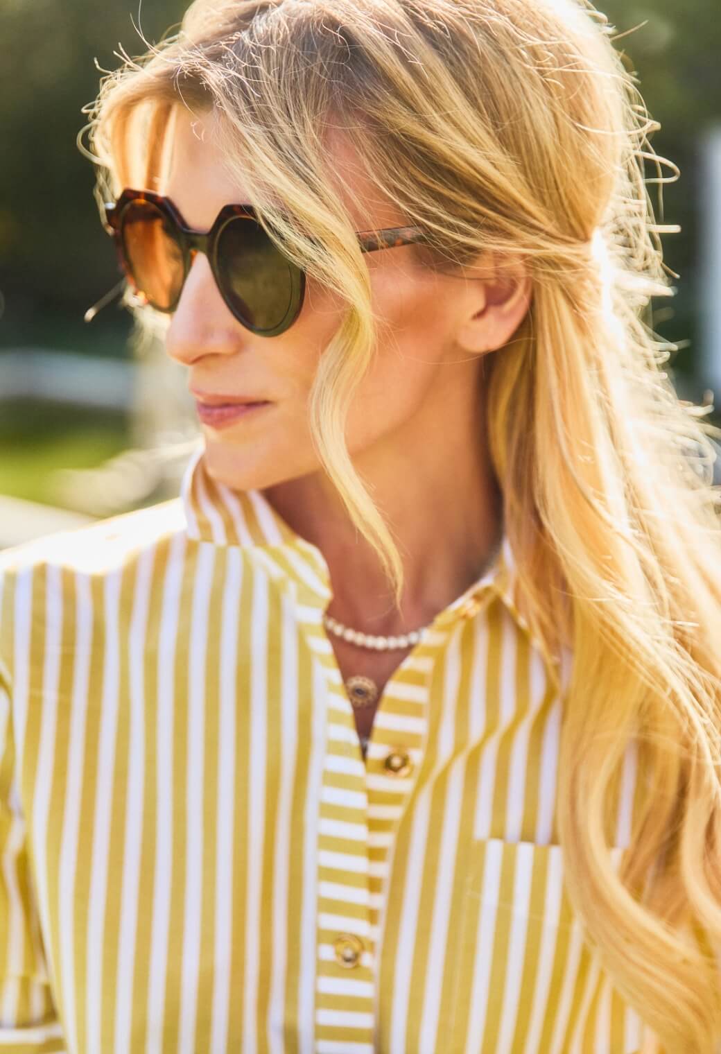 Mel Mixed Button Down Shirt - Citron Stripe