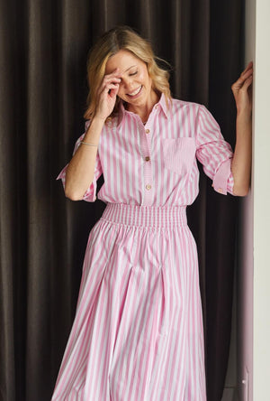 Mel Mixed Button Down Shirt - Pink Stripe