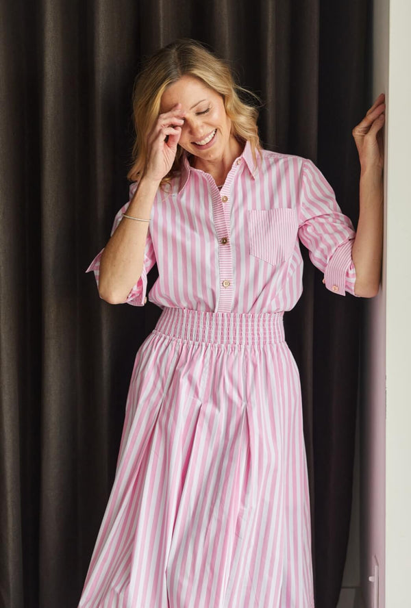 Mel Mixed Button Down Shirt - Pink Stripe