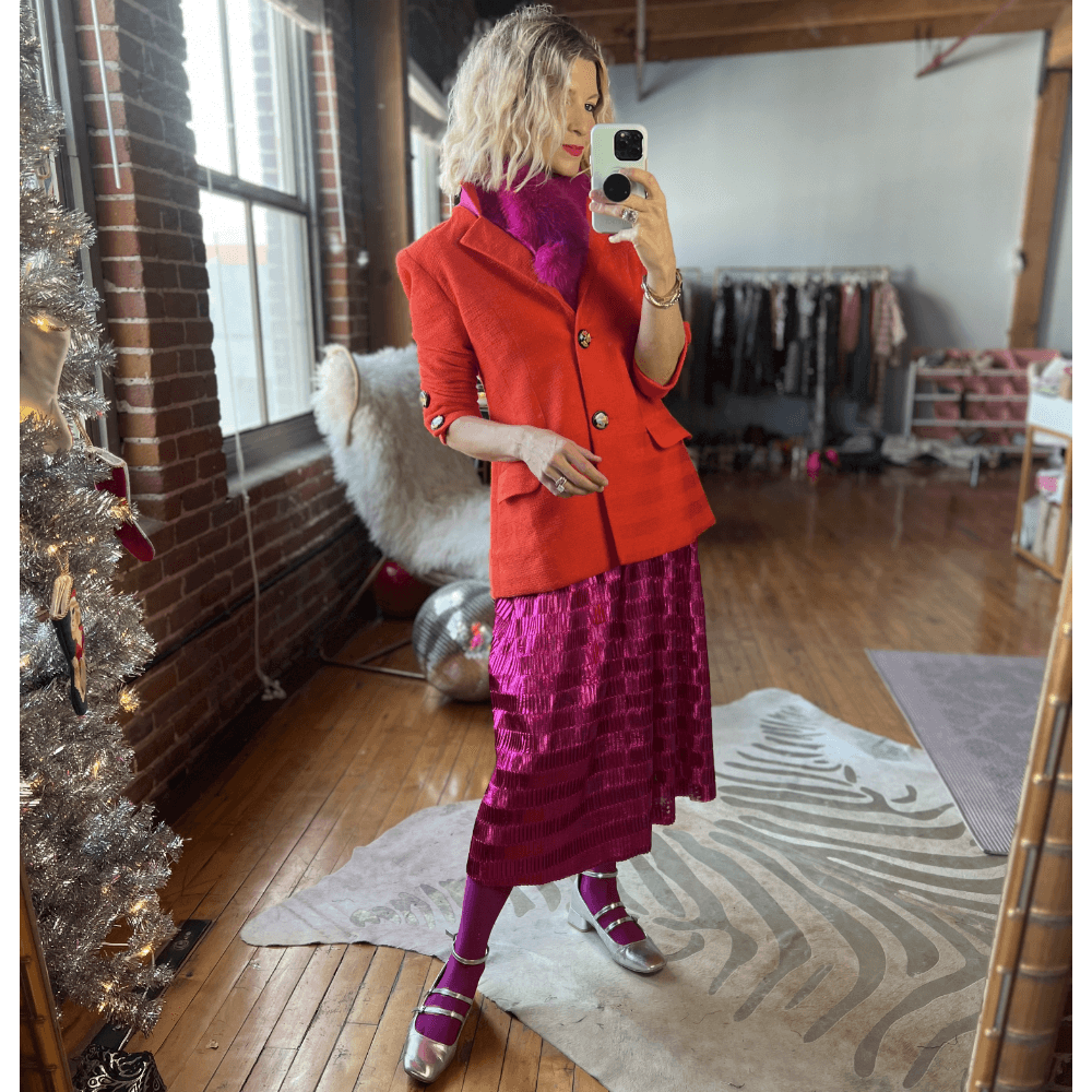 SAMPLE Metallic Pleated Skirt Hot Pink BURU