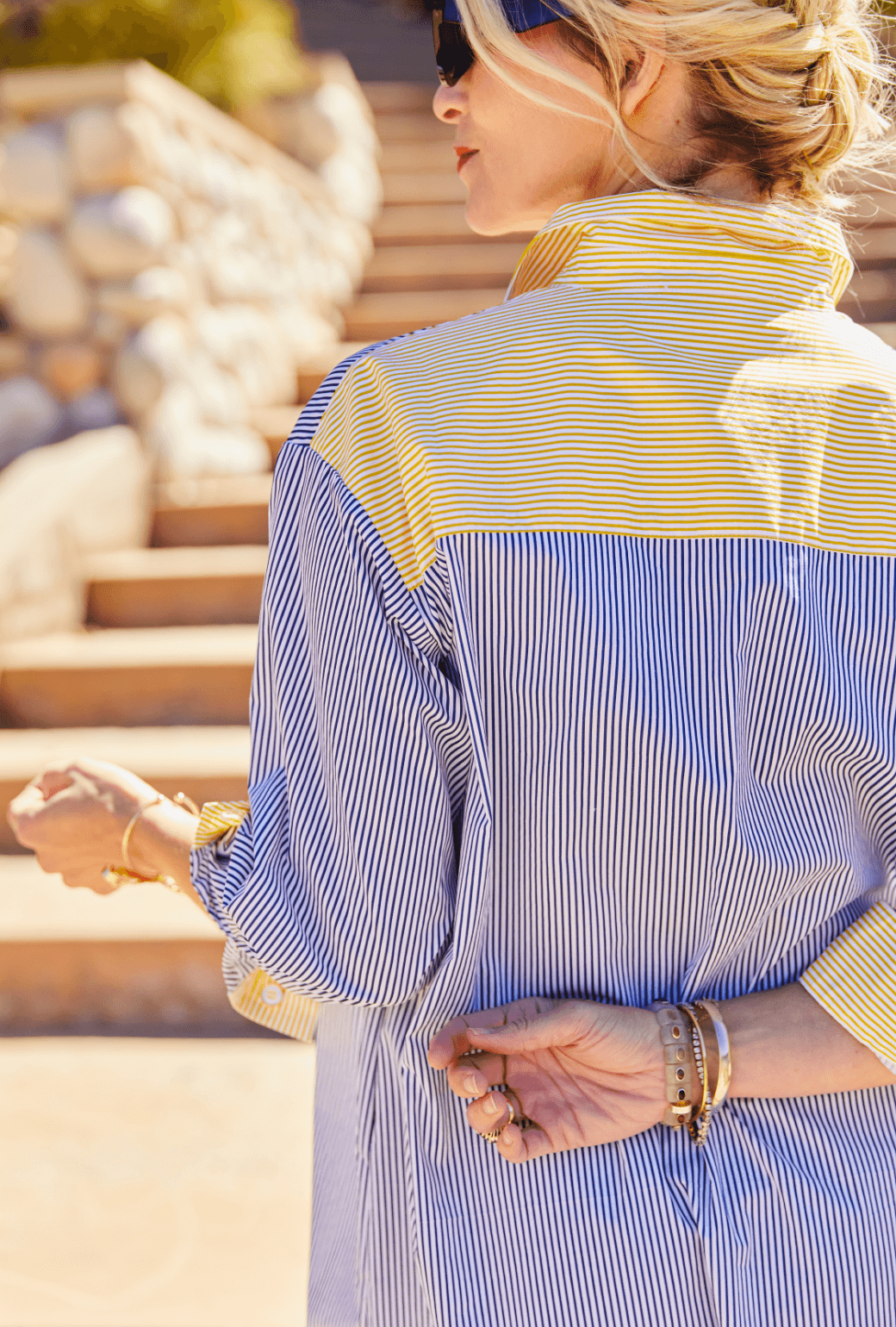 Midi Boyfriend Shirtdress - Blue and Yellow Stripe