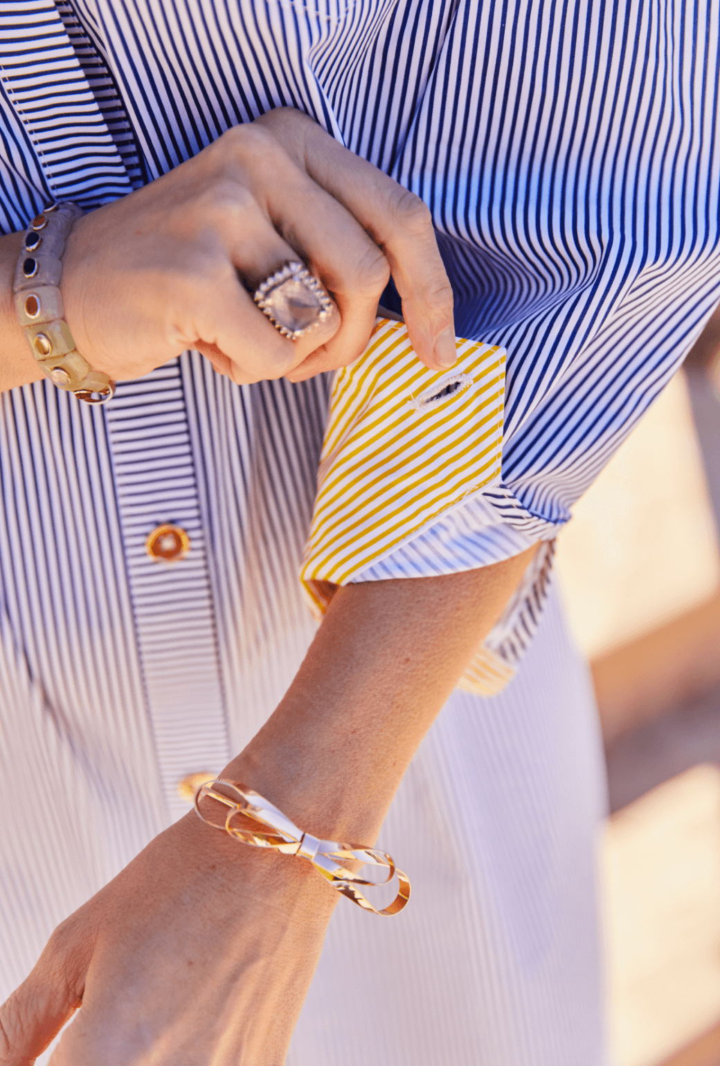 Midi Boyfriend Shirtdress - Blue and Yellow Stripe