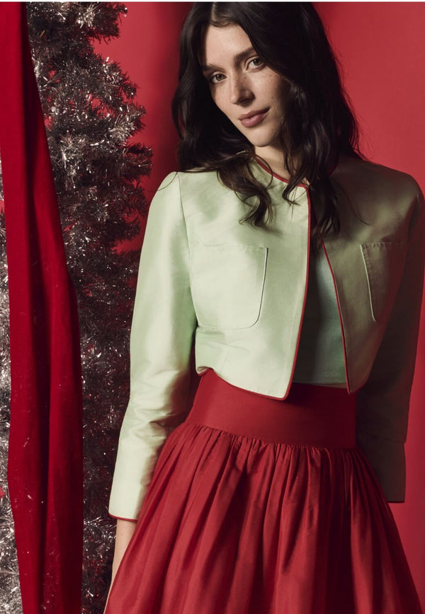 Bolero Blazer - Mint Taffeta with Red Contrast