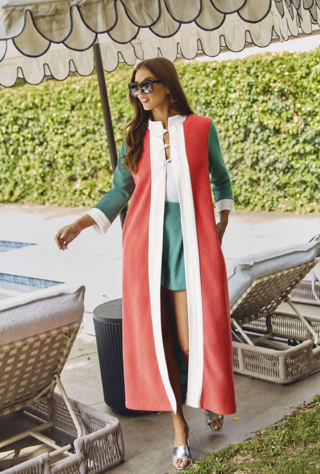 Mod Colorblock Robe - White, Coral & Teal Terry