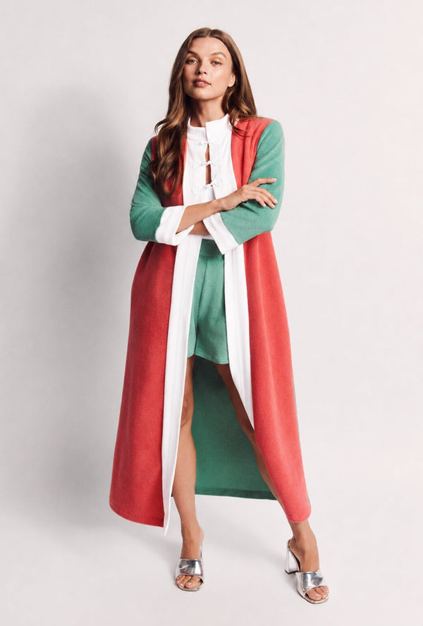 Mod Colorblock Robe - White, Coral & Teal Terry