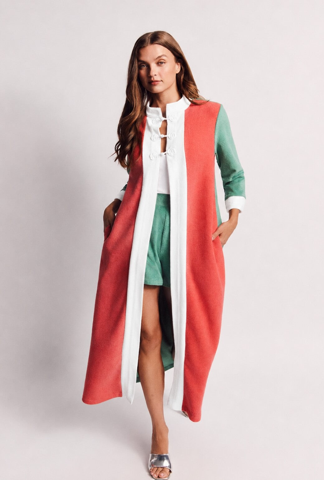 Mod Colorblock Robe - White, Coral & Teal Terry