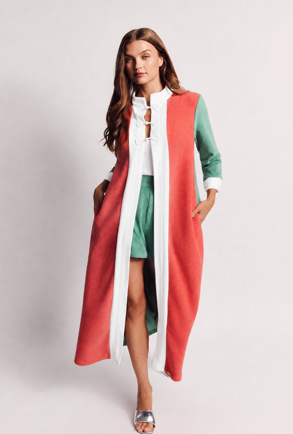 Mod Colorblock Robe - White, Coral & Teal Terry