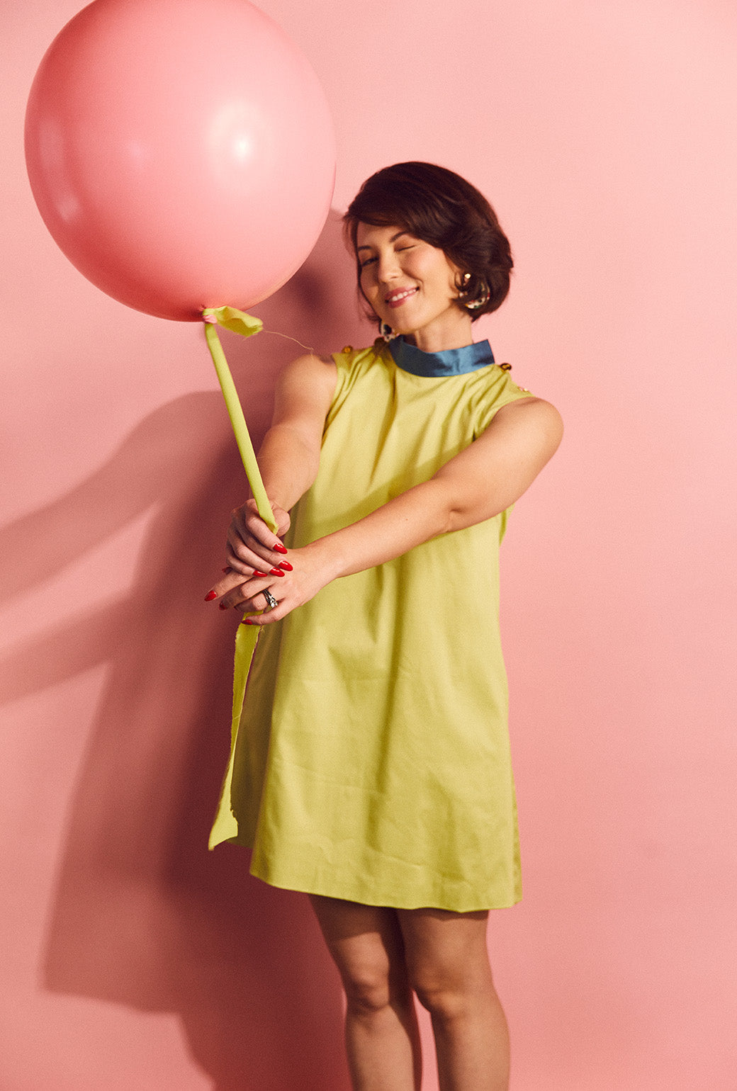 SAMPLE Big 10 Cape Dress - Chartreuse & Fuchsia