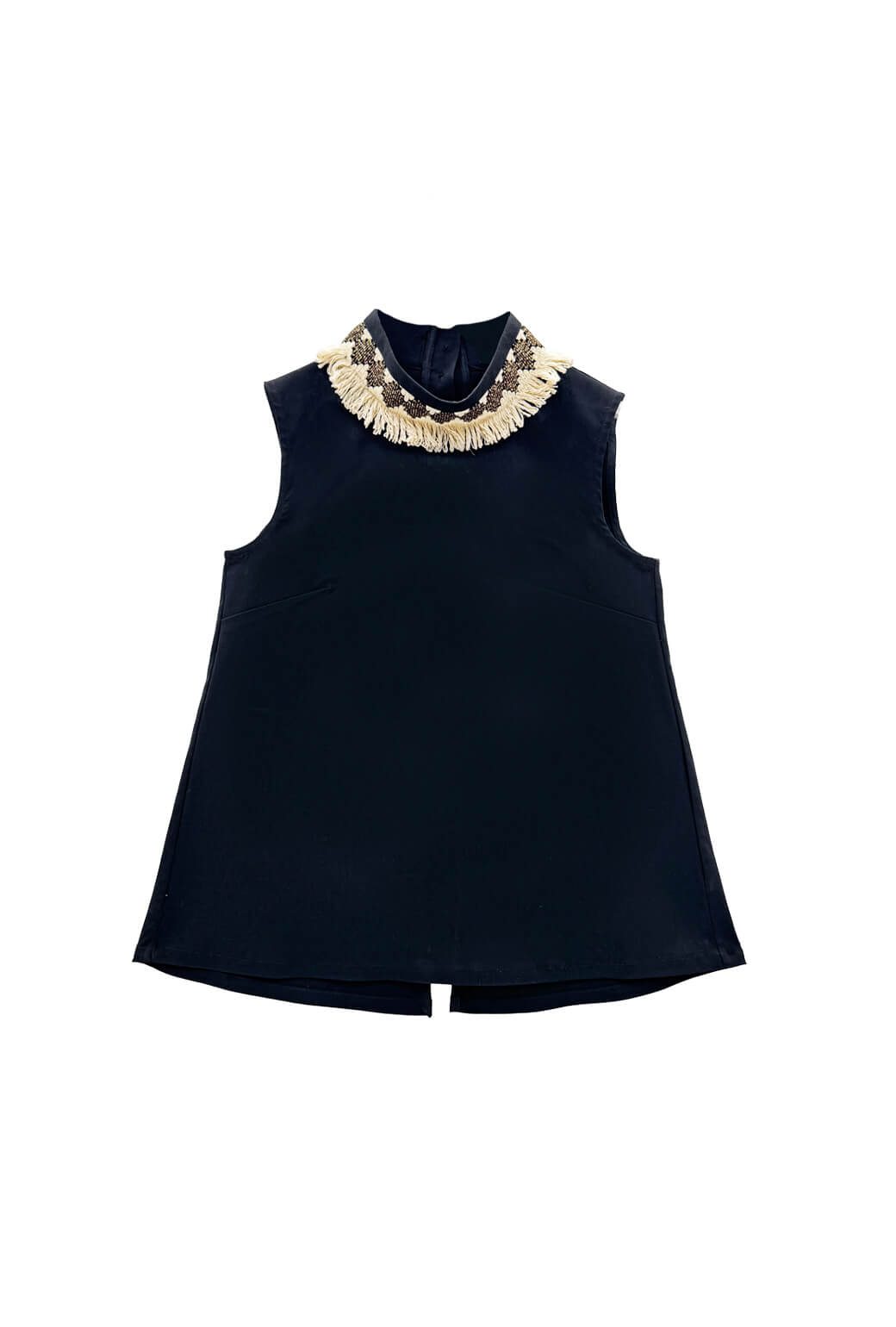 Mod Top - Black with Ivory Fringe