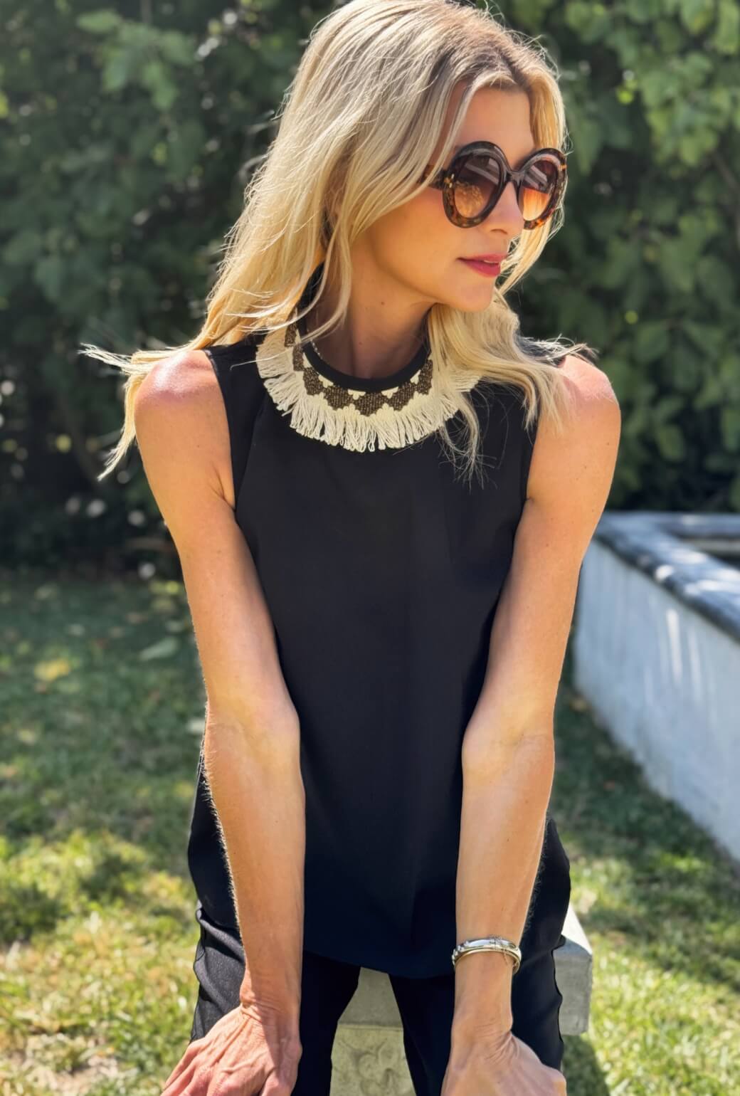 Mod Top - Black with Ivory Fringe