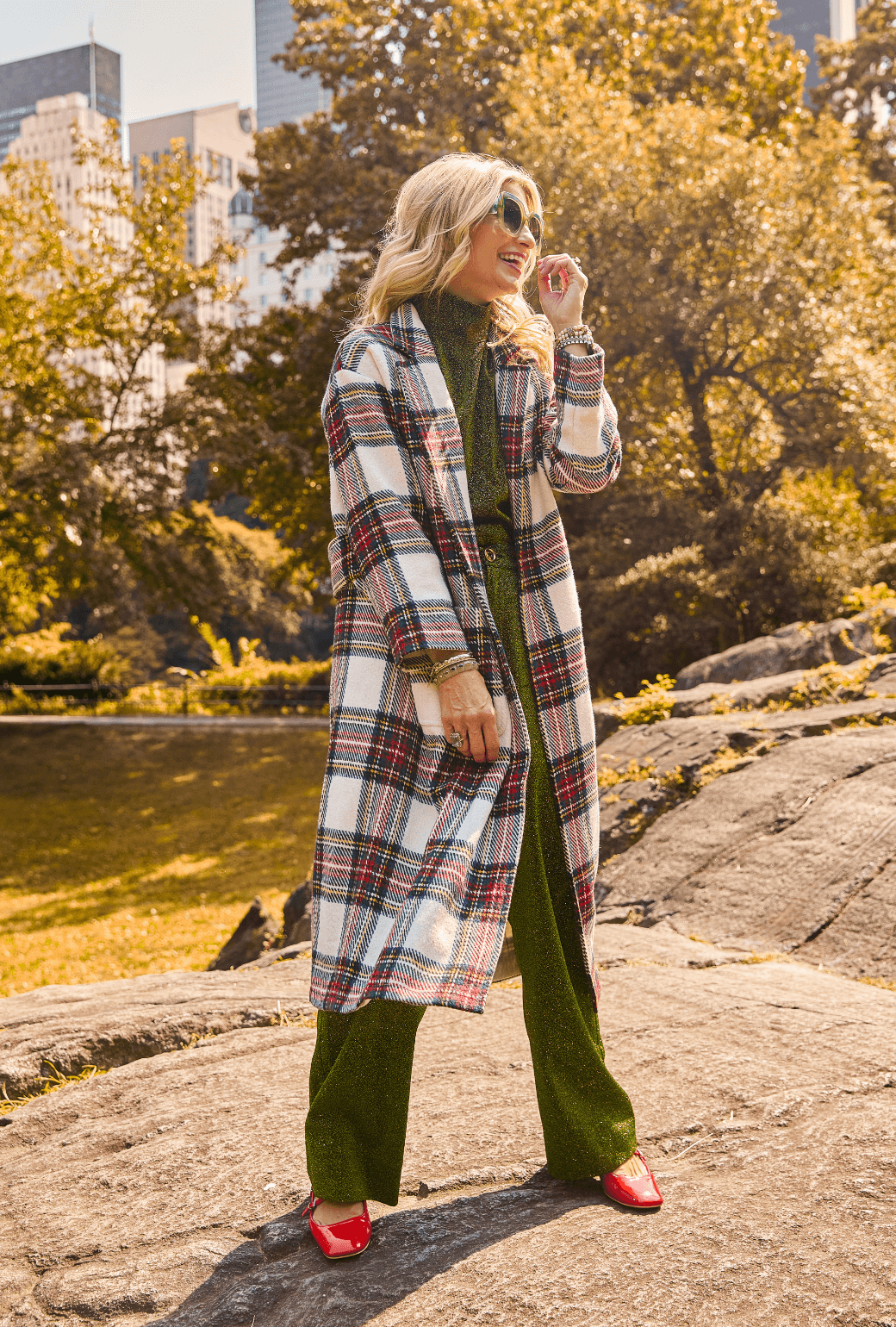 Open Car Coat Dress Stewart Plaid BURU