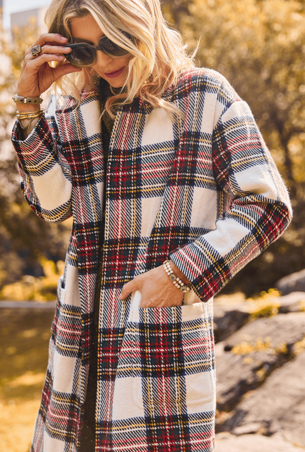 Open Car Coat Dress Stewart Plaid BURU