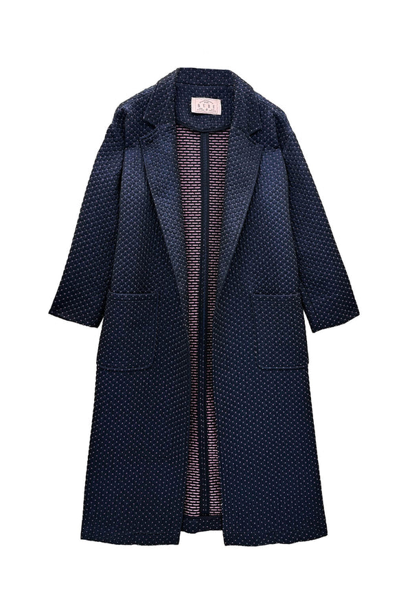 Open Car Coat - Navy Quilted