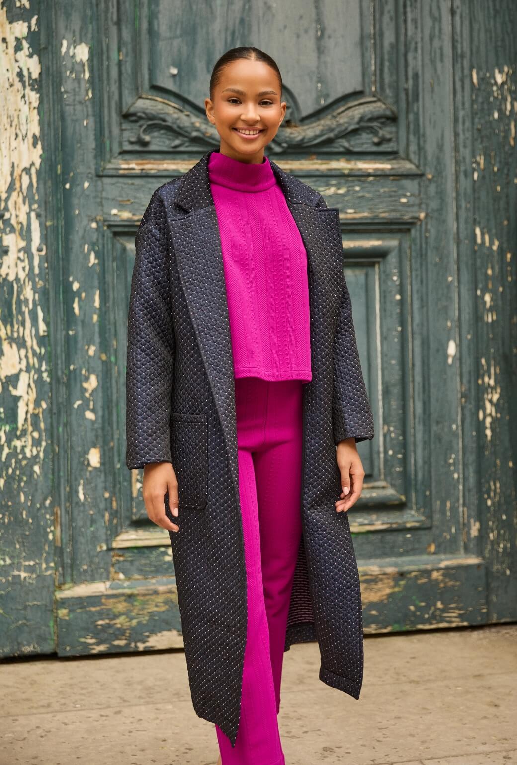 Open Car Coat - Navy Quilted