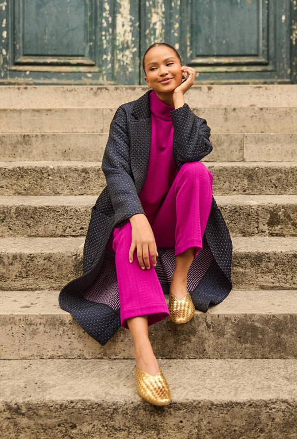 Open Car Coat - Navy Quilted