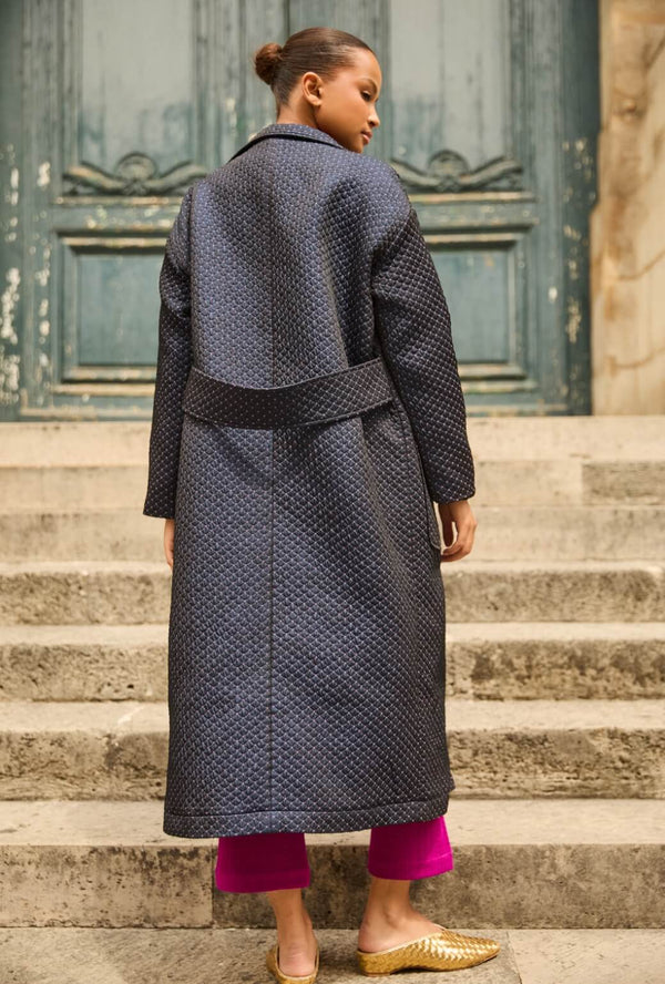 Open Car Coat - Navy Quilted