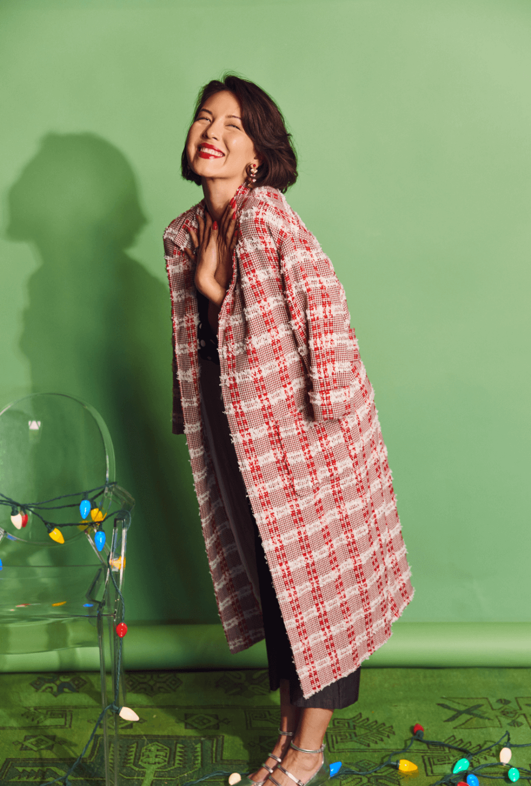 Open Car Coat - Red Tweed