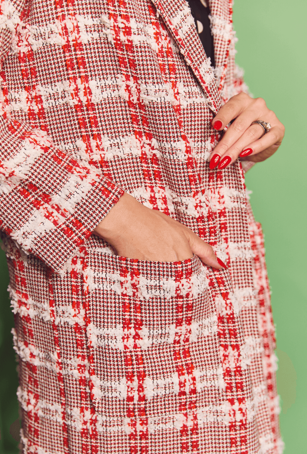 Open Car Coat - Red Tweed