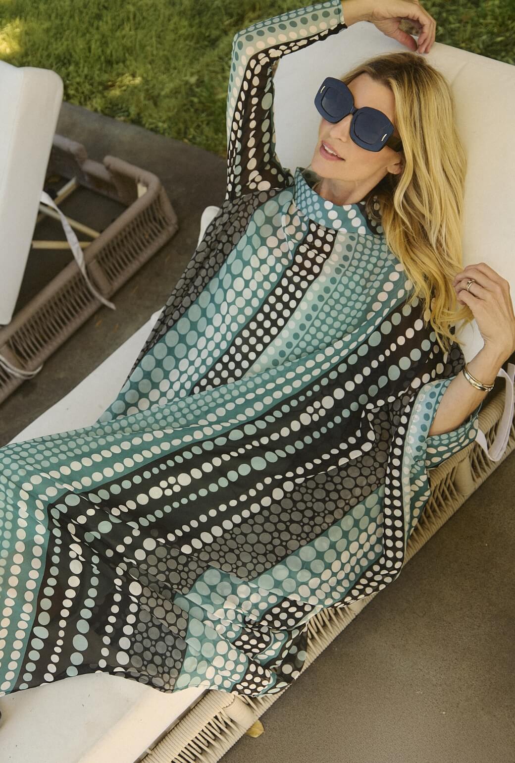 Palm Canyon Kaftan - Aqua & Black Dot