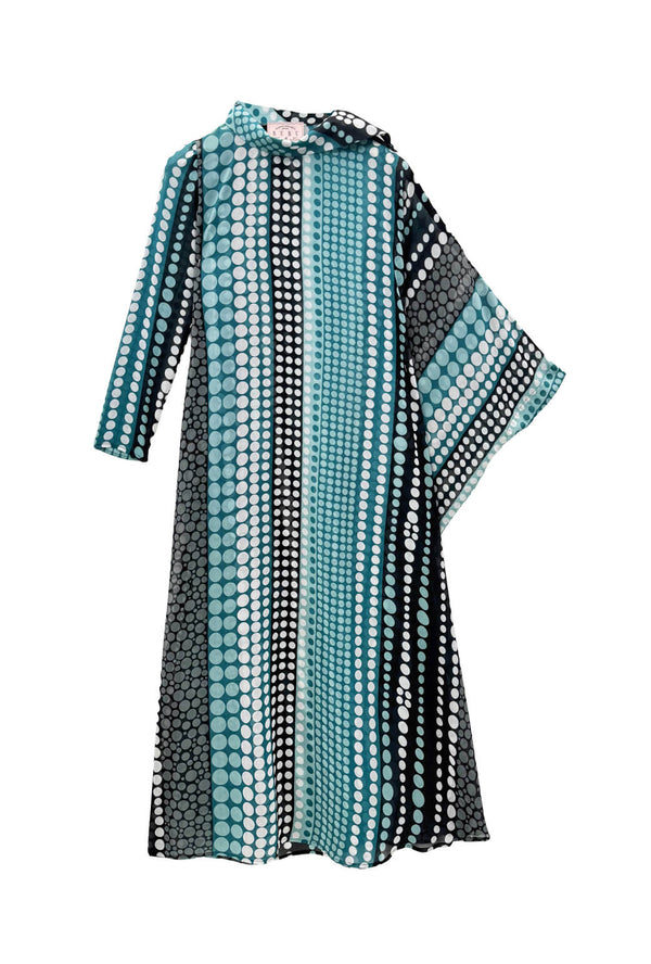 Palm Canyon Kaftan - Aqua & Black Dot