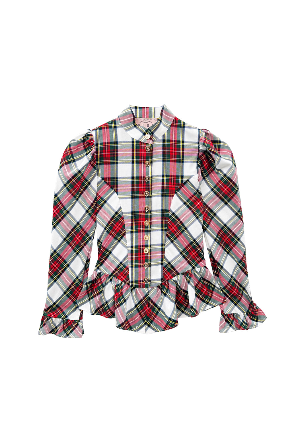 Peplum Puff Sleeve Button Down - Stewart Plaid