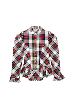 Peplum Puff Sleeve Button Down - Stewart Plaid