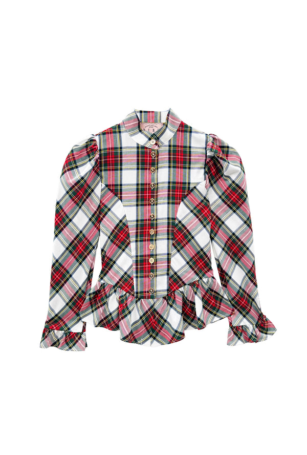 Peplum Puff Sleeve Button Down - Stewart Plaid