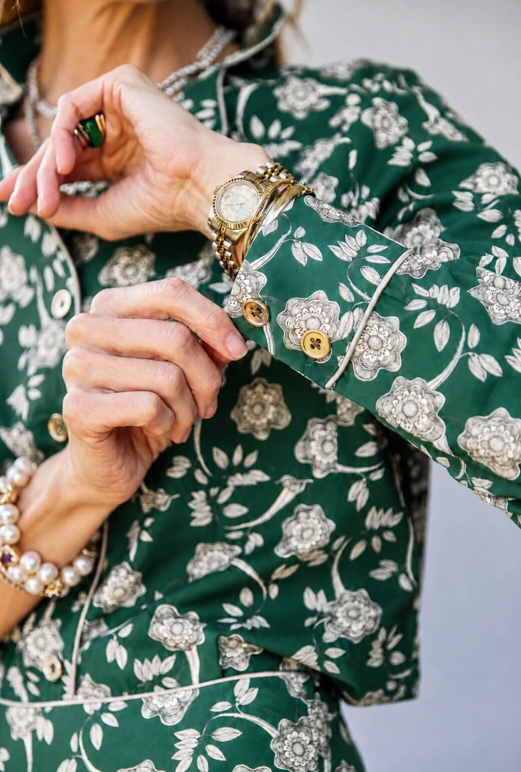 Perry Button Down - Green Floral
