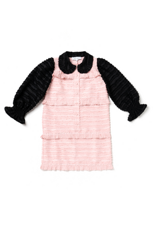 SAMPLE - Peter Pan Collar Mini Dress - Blush & Black Fringe