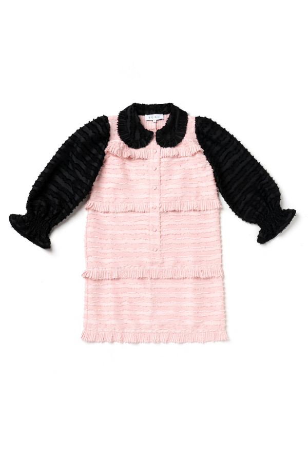 SAMPLE - Peter Pan Collar Mini Dress - Blush & Black Fringe