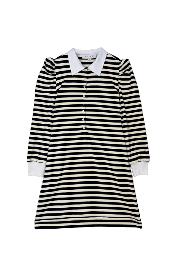 Collared Knit Dress - Navy Stripe