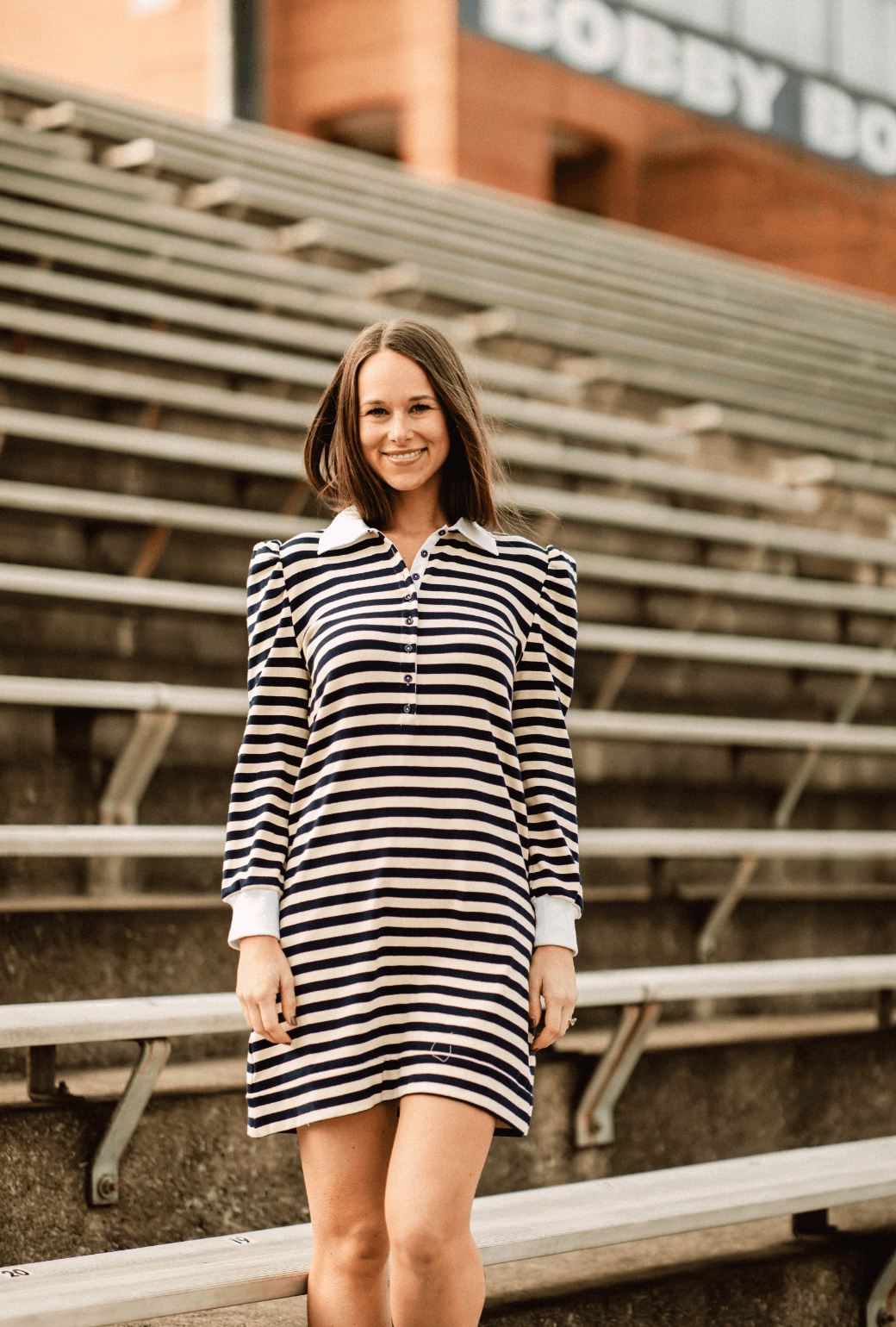 SAMPLE - Collared Knit Dress - Navy Stripe