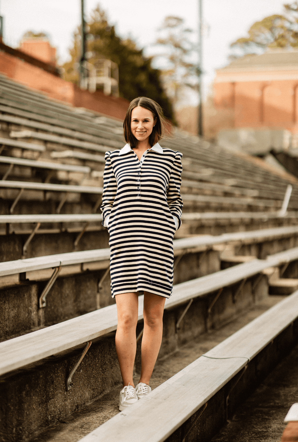 SAMPLE - Collared Knit Dress - Navy Stripe