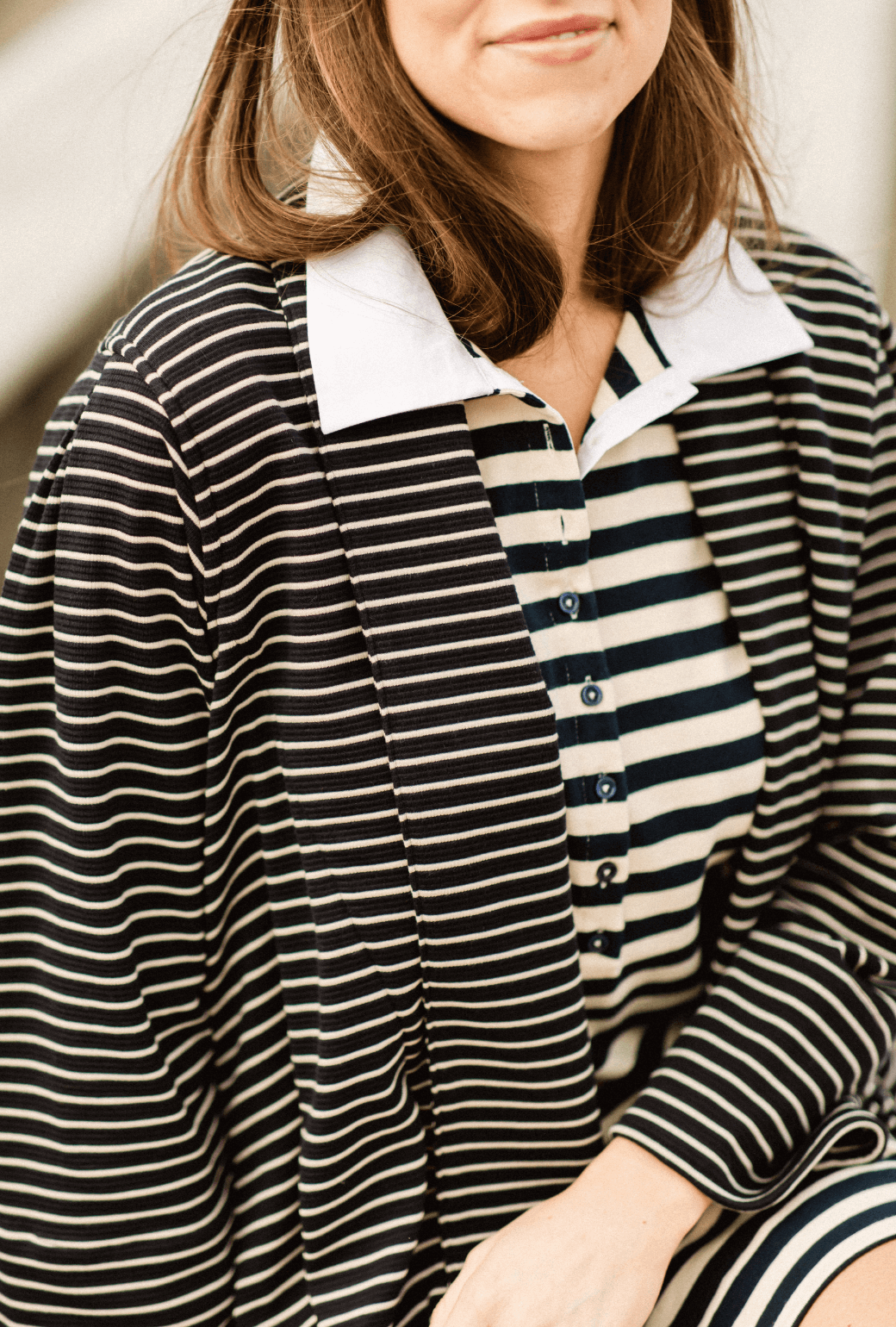 SAMPLE - Collared Knit Dress - Navy Stripe