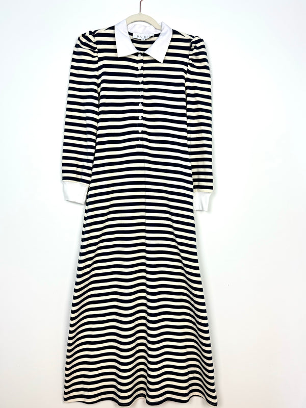 SAMPLE - Collared Knit Dress MIDI - Navy Stripe