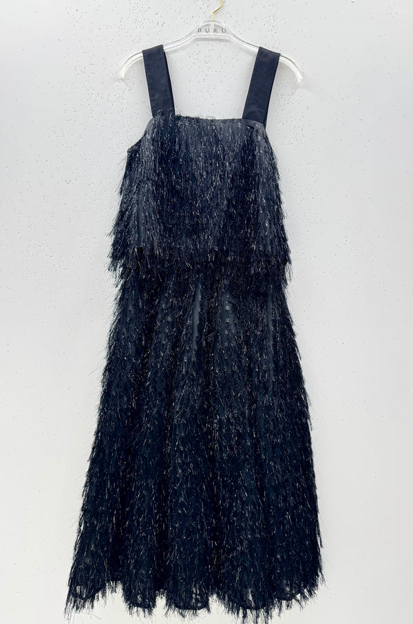 SAMPLE - Pillar Top & Party Skirt SET - Metallic Black Fringe