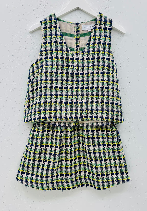 SAMPLE - Le V Mod Top & Everday Skirt SET - Navy & Green Tweed
