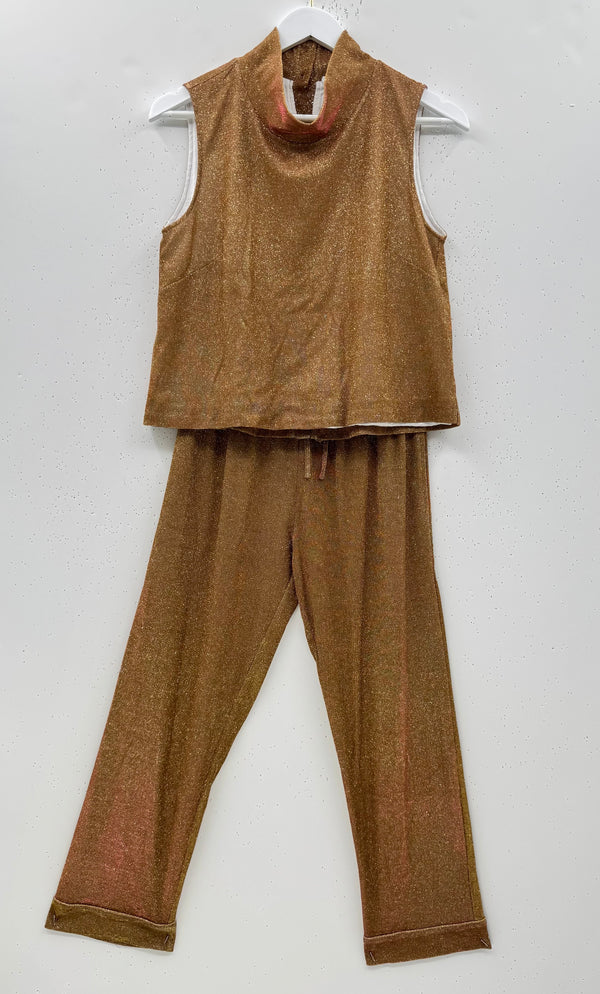 SAMPLE - Cropped Sleeveless Mod Top & Everyday Pant SET - Bronze Metallic